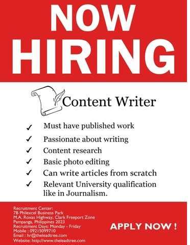 Urgent Hiring Jobs in Angeles City Pampanga .